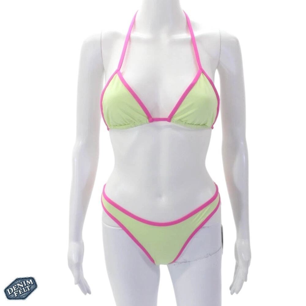 Frankies Bikini Dove Bottom & Nikki Triangle Top |Lime Green/Yellow/Hot Pink Set